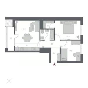 3-к квартира, строящийся дом, 67м2, 10/24 этаж