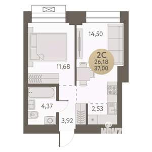 2-к квартира, вторичка, 37м2, 21/31 этаж