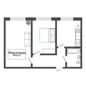 2-к квартира, вторичка, 44м2, 1/2 этаж