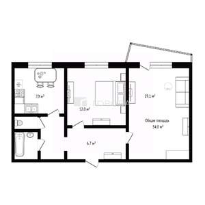 2-к квартира, вторичка, 53м2, 10/10 этаж