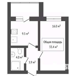 1-к квартира, вторичка, 33м2, 9/16 этаж