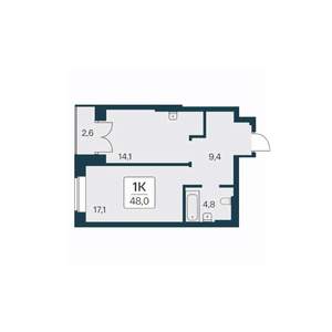 1-к квартира, вторичка, 48м2, 26/30 этаж