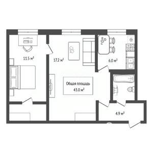 2-к квартира, вторичка, 43м2, 4/5 этаж