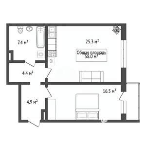 1-к квартира, вторичка, 58м2, 8/10 этаж