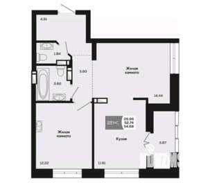 2-к квартира, вторичка, 53м2, 8/25 этаж