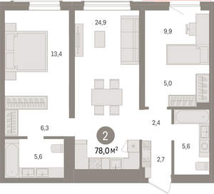 2-к квартира, вторичка, 78м2, 11/15 этаж