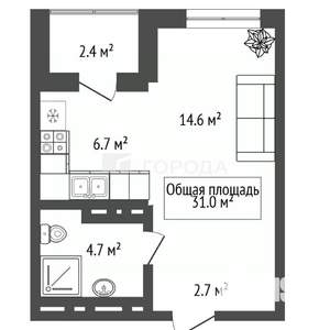 1-к квартира, строящийся дом, 31м2, 3/17 этаж