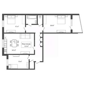 3-к квартира, вторичка, 61м2, 8/9 этаж