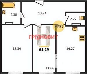 2-к квартира, сданный дом, 61м2, 10/11 этаж