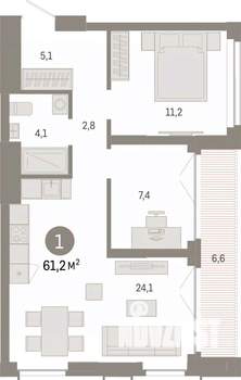 1-к квартира, вторичка, 61м2, 9/23 этаж