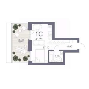 Студия квартира, вторичка, 42м2, 11/25 этаж