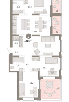 3-к квартира, вторичка, 122м2, 13/17 этаж