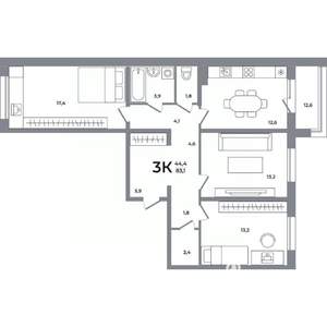 3-к квартира, вторичка, 83м2, 14/17 этаж