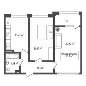 2-к квартира, вторичка, 60м2, 2/20 этаж