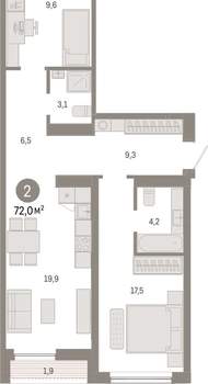 2-к квартира, вторичка, 72м2, 2/15 этаж