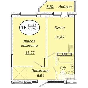 1-к квартира, строящийся дом, 40м2, 22/25 этаж