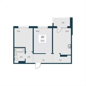 2-к квартира, вторичка, 59м2, 8/17 этаж