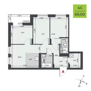 4-к квартира, вторичка, 69м2, 6/21 этаж