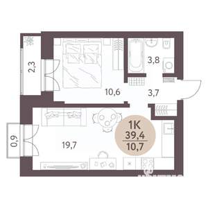 1-к квартира, вторичка, 39м2, 1/10 этаж