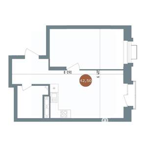 1-к квартира, строящийся дом, 43м2, 10/15 этаж