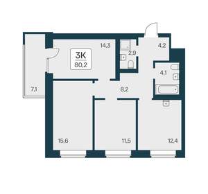 3-к квартира, вторичка, 80м2, 20/21 этаж