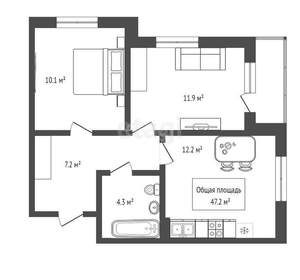 2-к квартира, вторичка, 47м2, 6/25 этаж