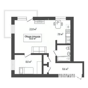 2-к квартира, вторичка, 50м2, 2/6 этаж