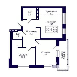 3-к квартира, вторичка, 69м2, 10/10 этаж
