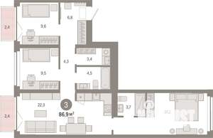 3-к квартира, вторичка, 87м2, 2/7 этаж
