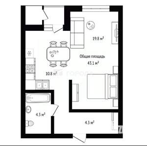 1-к квартира, вторичка, 43м2, 2/17 этаж