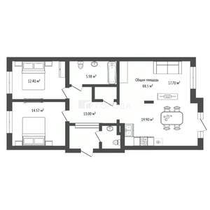 3-к квартира, вторичка, 89м2, 1/10 этаж