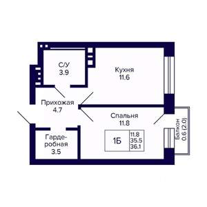1-к квартира, вторичка, 36м2, 6/20 этаж