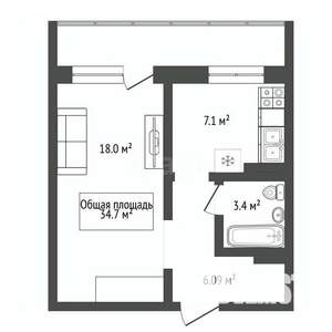 1-к квартира, вторичка, 35м2, 10/17 этаж