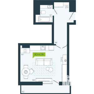 1-к квартира, вторичка, 41м2, 13/17 этаж