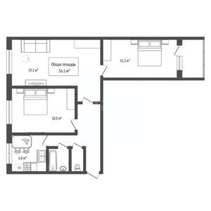 3-к квартира, вторичка, 57м2, 4/5 этаж