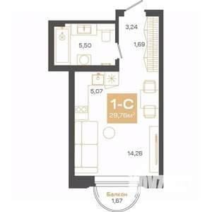 1-к квартира, строящийся дом, 30м2, 9/24 этаж