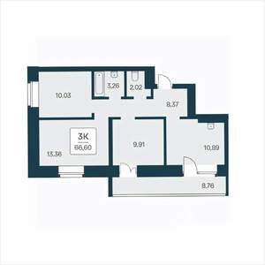 3-к квартира, вторичка, 67м2, 11/25 этаж