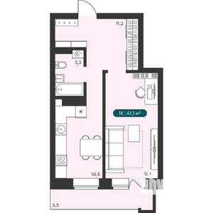 1-к квартира, вторичка, 41м2, 16/25 этаж