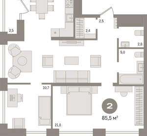 2-к квартира, вторичка, 85м2, 23/30 этаж