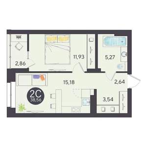 2-к квартира, строящийся дом, 39м2, 2/10 этаж