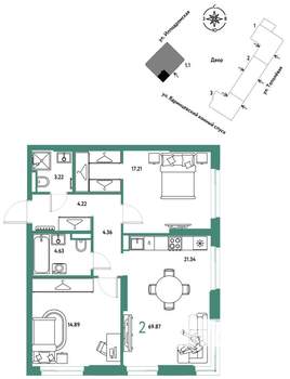 2-к квартира, вторичка, 70м2, 14/30 этаж