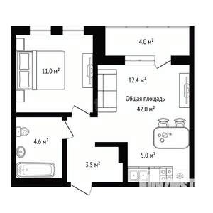 2-к квартира, вторичка, 42м2, 9/14 этаж