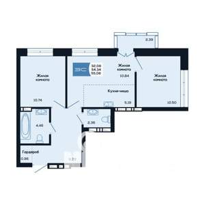 3-к квартира, вторичка, 55м2, 5/25 этаж