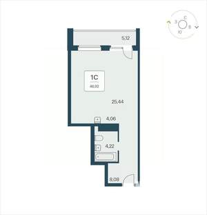 Студия квартира, вторичка, 47м2, 24/25 этаж