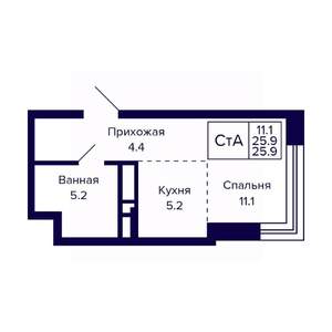 Студия квартира, вторичка, 26м2, 12/23 этаж