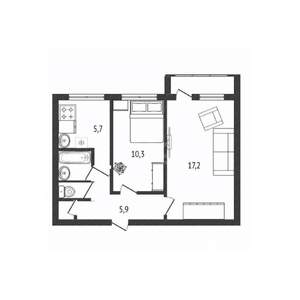 2-к квартира, вторичка, 43м2, 5/5 этаж