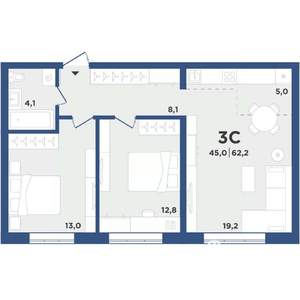 3-к квартира, вторичка, 62м2, 9/9 этаж