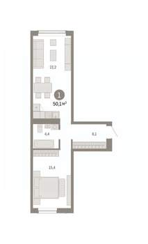 1-к квартира, вторичка, 50м2, 4/8 этаж