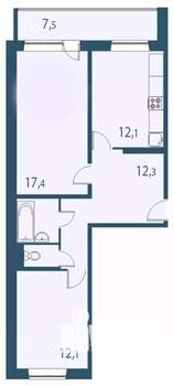 2-к квартира, вторичка, 63м2, 4/17 этаж