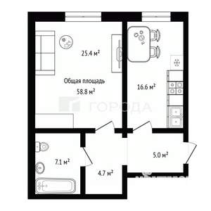1-к квартира, вторичка, 59м2, 9/10 этаж